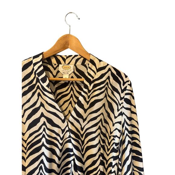 Vintage Talbots | 100% Silk Zebra Print Faux Wrap Blouse | Size 14 - Picture 1 of 8